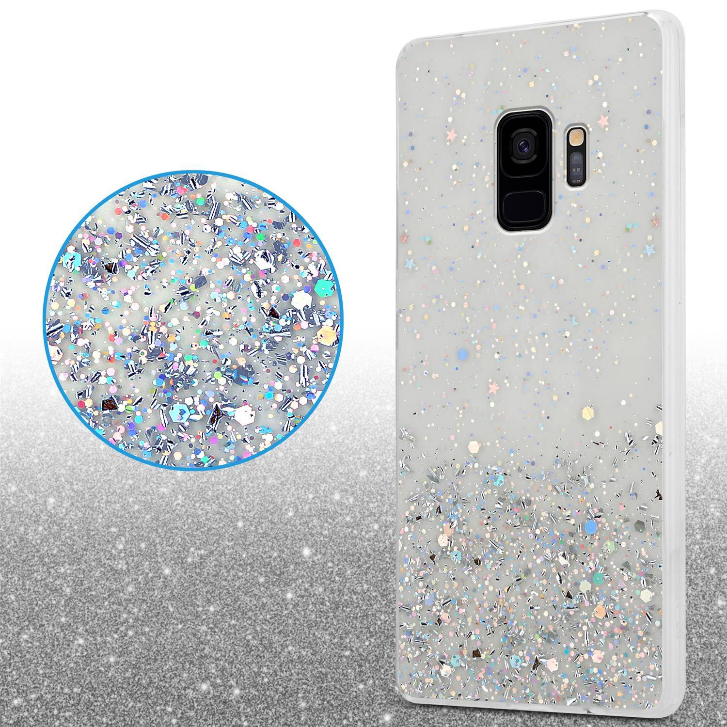 Cadorabo Hülle für Samsung Galaxy S9 Schutz Hülle in Transparent Handyhülle TPU Etui Glitter Cover Case Glitzer-4