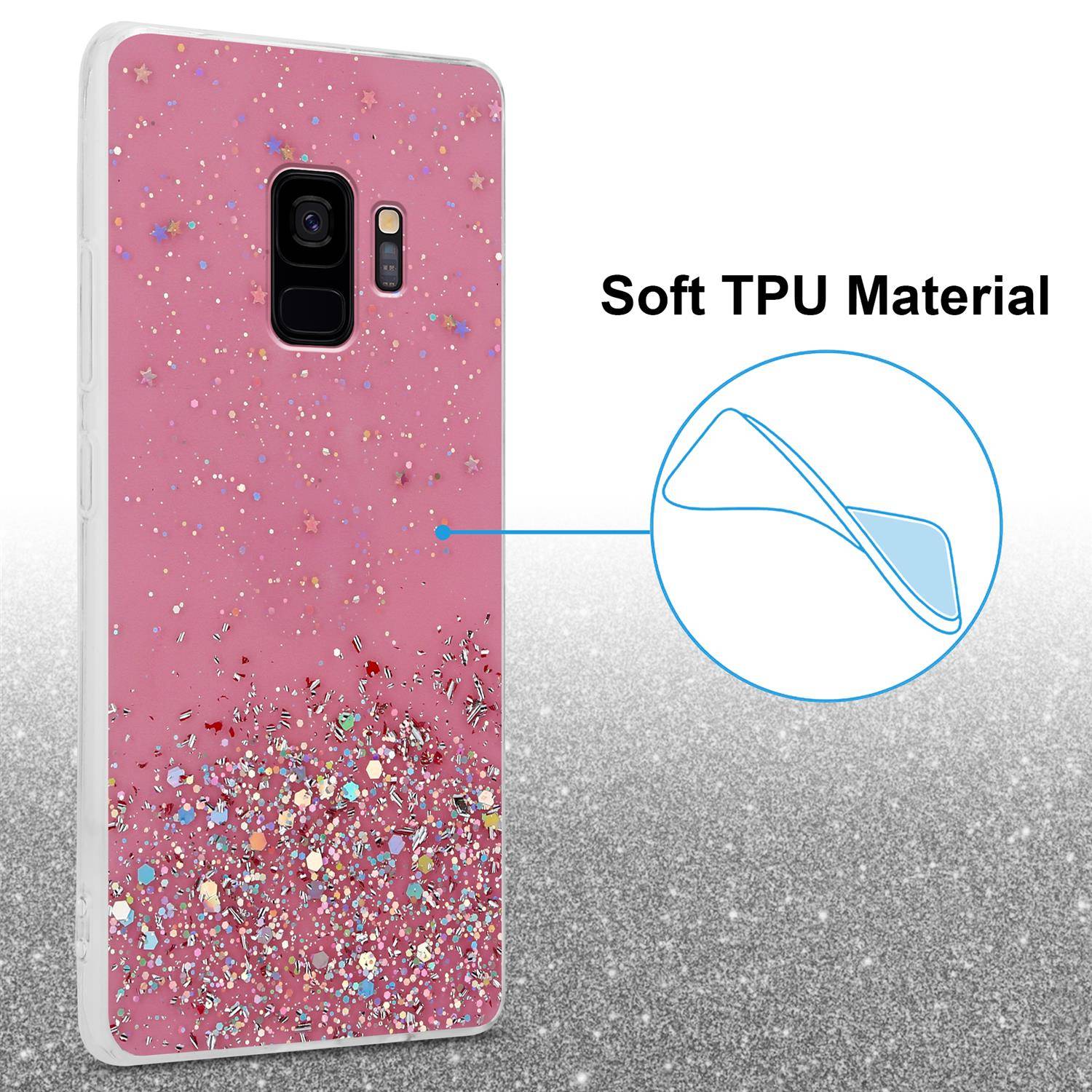 Cadorabo Hülle für Samsung Galaxy S9 Schutz Hülle in Rosa Handyhülle TPU Etui Glitter Cover Case Glitzer-3
