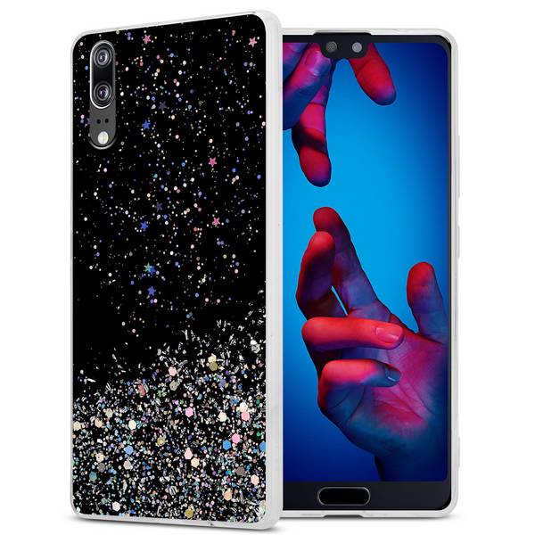 Cadorabo Hülle für Huawei P20 Schutz Hülle in Schwarz Handyhülle TPU Etui Glitter Cover Case Glitzer