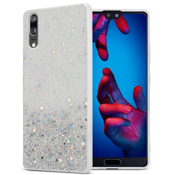 Cadorabo Hülle für Huawei P20 Schutz Hülle in Transparent Handyhülle TPU Etui Glitter Cover Case Glitzer