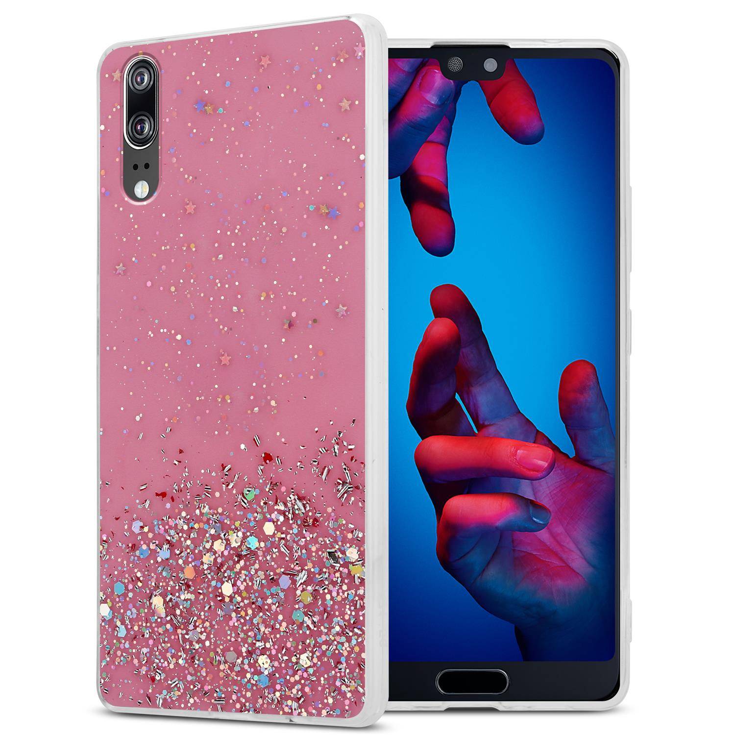 Cadorabo Hülle für Huawei P20 Schutz Hülle in Rosa Handyhülle TPU Etui Glitter Cover Case Glitzer-0