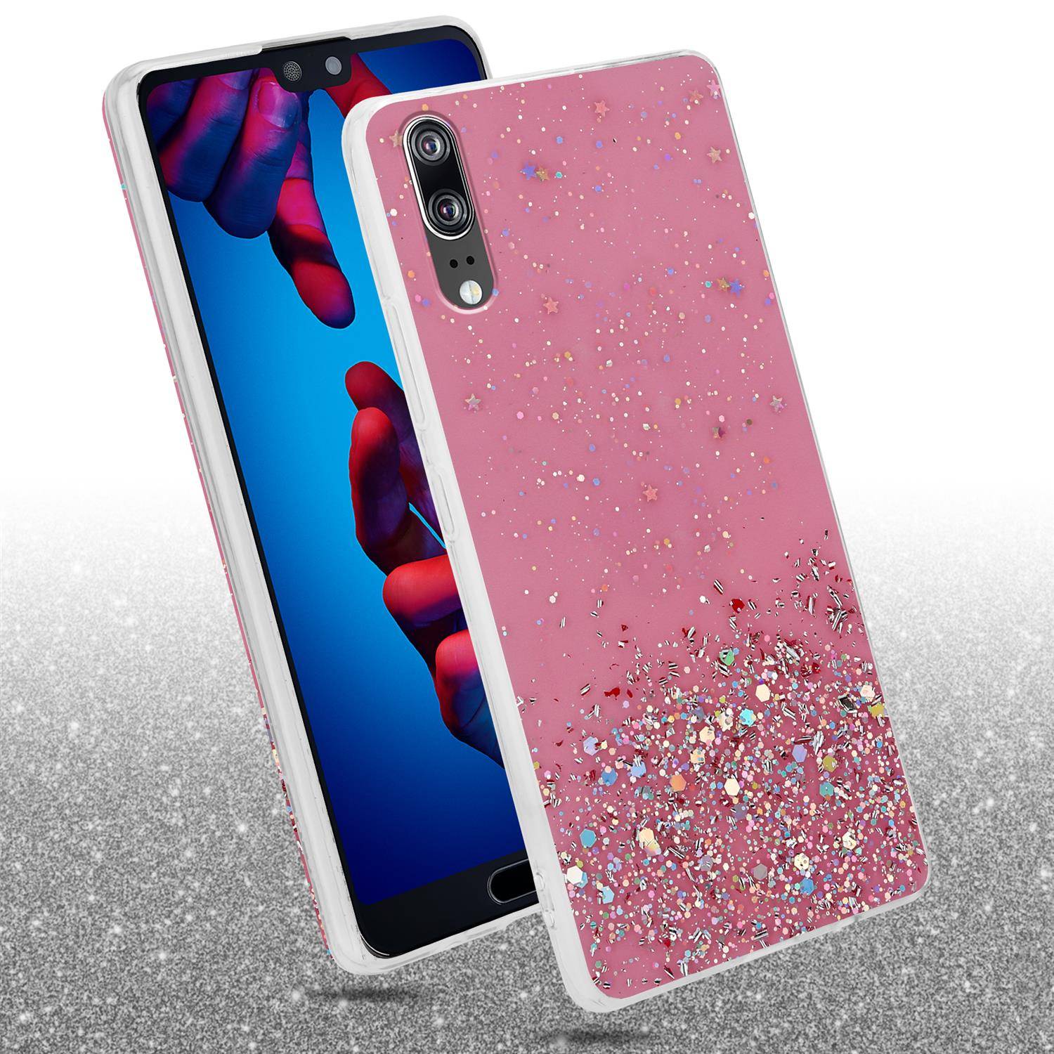 Cadorabo Hülle für Huawei P20 Schutz Hülle in Rosa Handyhülle TPU Etui Glitter Cover Case Glitzer-1