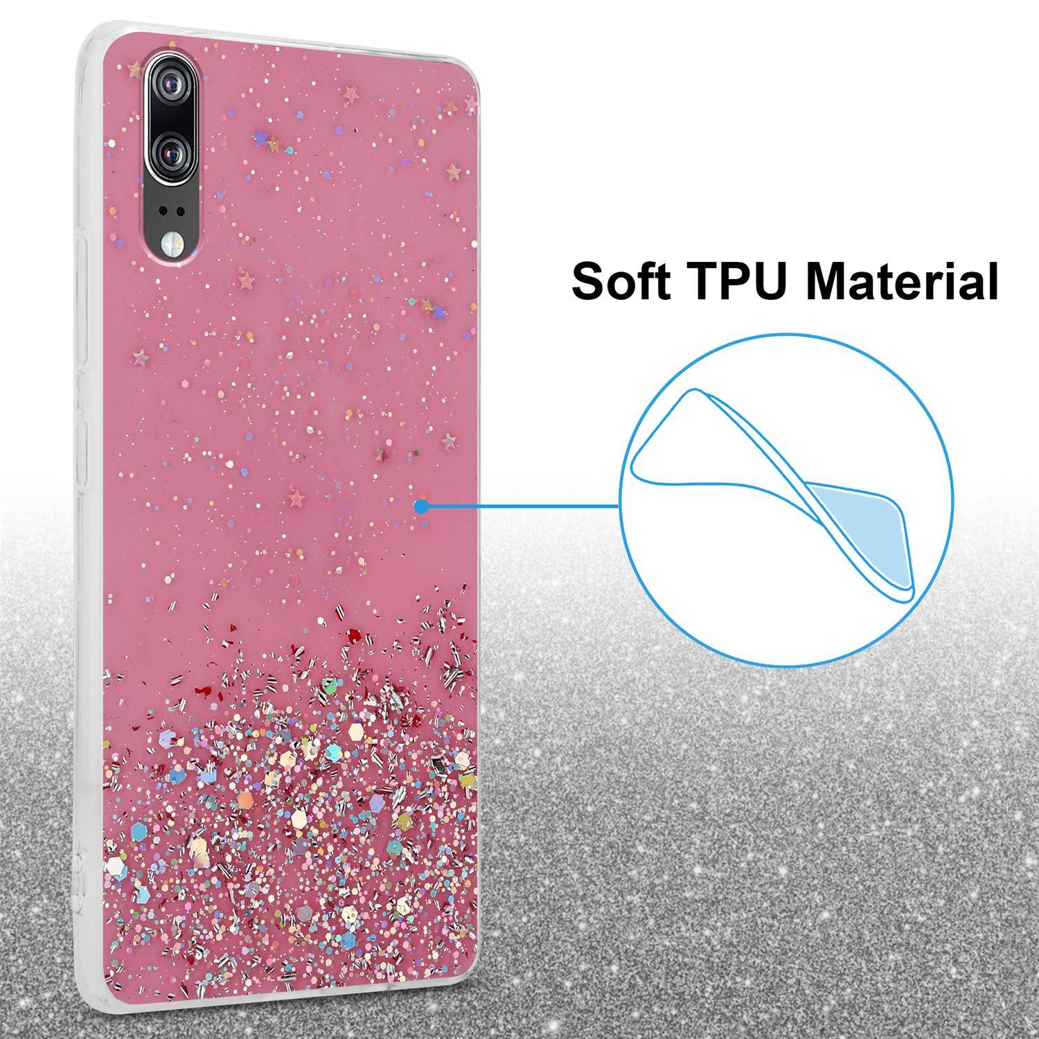 Cadorabo Hülle für Huawei P20 Schutz Hülle in Rosa Handyhülle TPU Etui Glitter Cover Case Glitzer-2