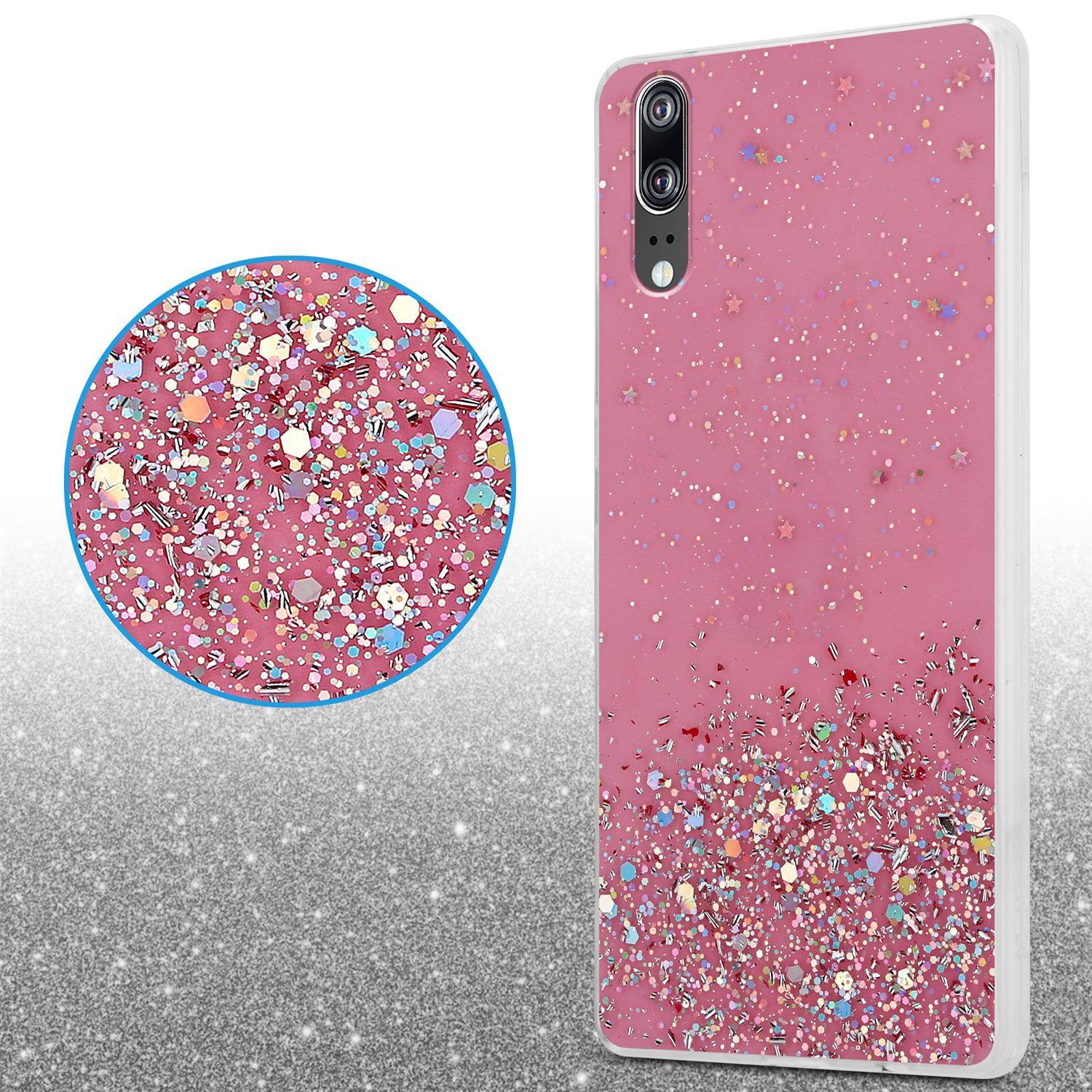Cadorabo Hülle für Huawei P20 Schutz Hülle in Rosa Handyhülle TPU Etui Glitter Cover Case Glitzer-3