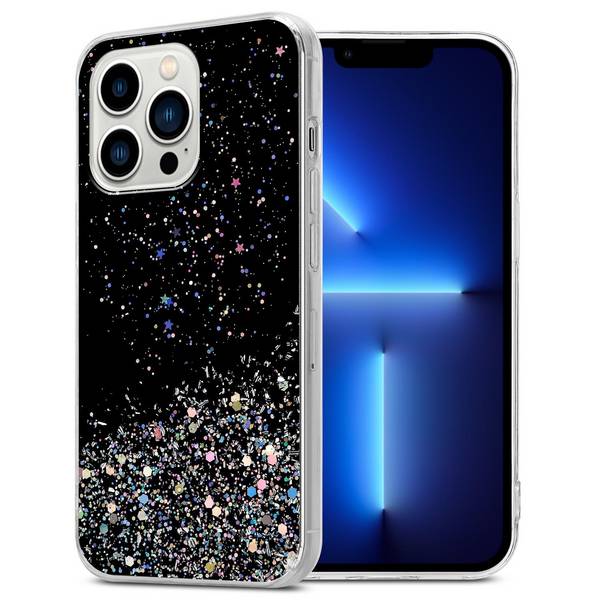 Cadorabo Hülle für Apple iPhone 13 PRO MAX Schutz Hülle in Schwarz Handyhülle TPU Etui Glitter Cover Case Glitzer
