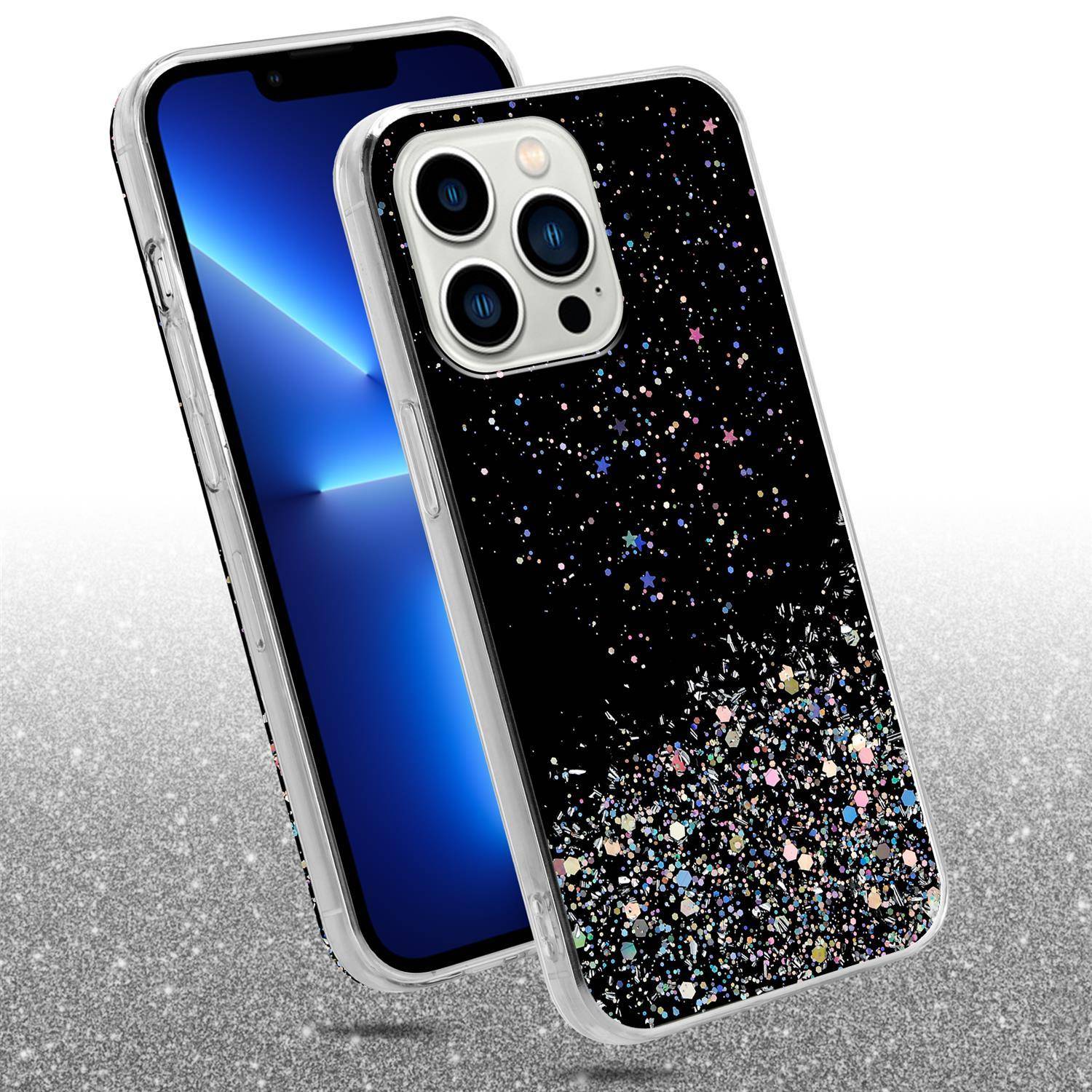 Cadorabo Hülle für Apple iPhone 13 PRO MAX Schutz Hülle in Schwarz Handyhülle TPU Etui Glitter Cover Case Glitzer-2