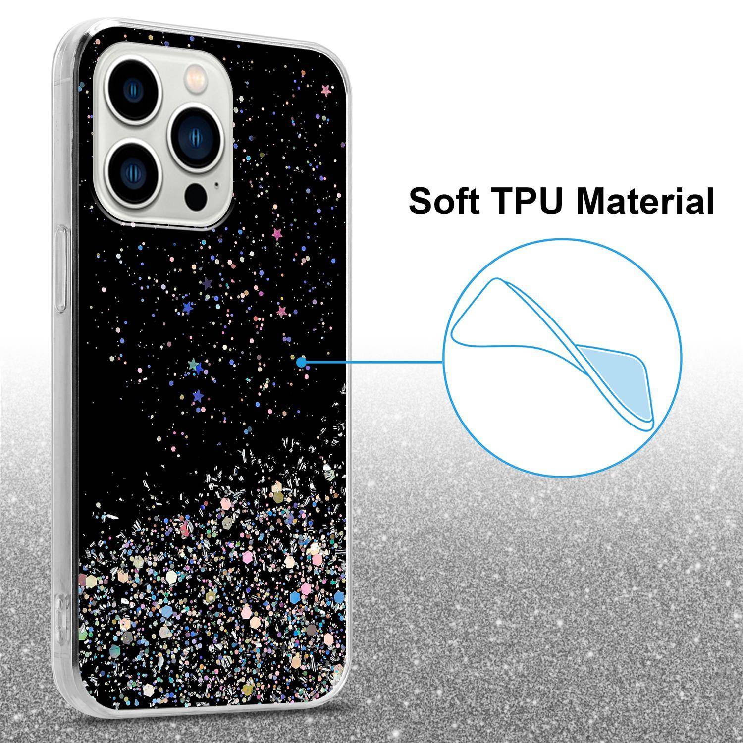 Cadorabo Hülle für Apple iPhone 13 PRO MAX Schutz Hülle in Schwarz Handyhülle TPU Etui Glitter Cover Case Glitzer-3