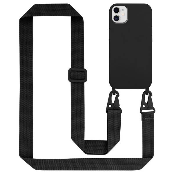 Cadorabo Schutzhülle für Apple iPhone 11 Hülle in Schwarz Handykette Etui längenverstellbar Kordel Band