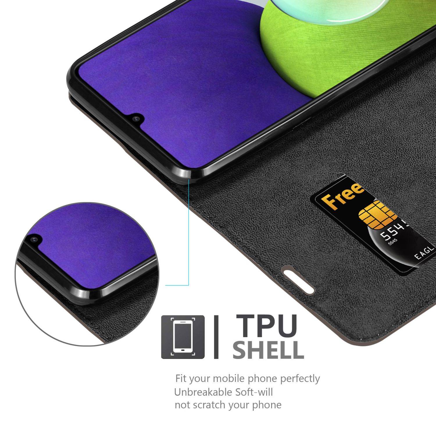 Cadorabo Hülle für Samsung Galaxy A22 4G / M22 / M32 4G Schutz Hülle in Braun Handyhülle Etui Case Cover-3