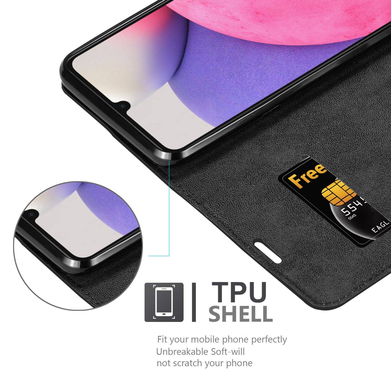 Cadorabo Hülle für Samsung Galaxy A33 5G Schutz Hülle in Schwarz Handyhülle Etui Case Cover Magnetverschluss-3
