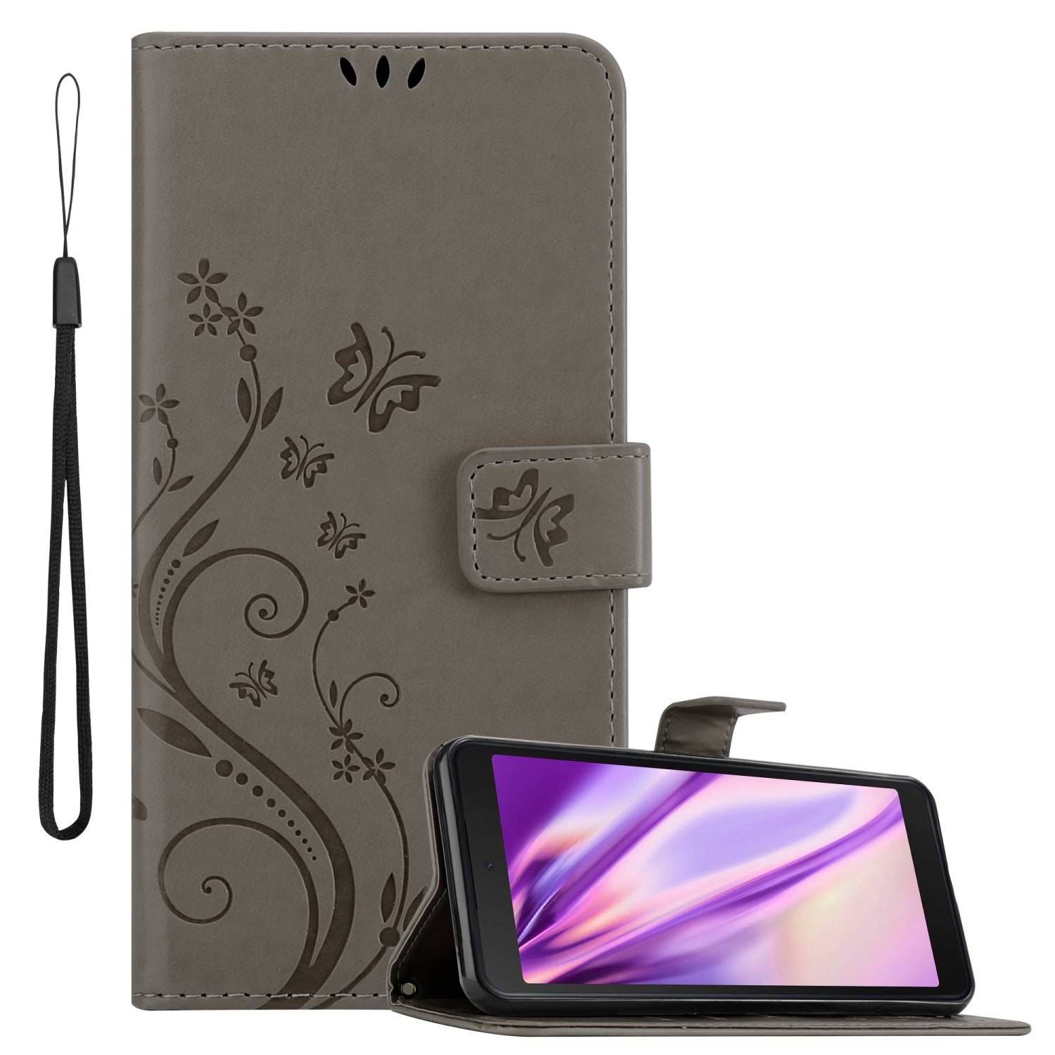 Cadorabo Hülle für Samsung Galaxy XCover 5 Schutz Hülle in Grau Schutzhülle Handy Hülle Etui Case Blumen Flower-0