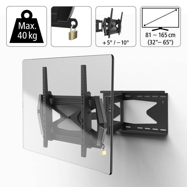 hama 00220860 TV-Wandhalterung, schwenkbar, neigbar, Diebstahlschutz, 165 cm (65"), 40 kg