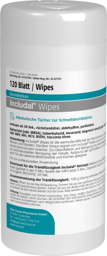 Desinfektionstücher INCLUDAL® WIPES 14306-001 Inhalt 120 Blatt Ausführung unparfümiert Gebinde Dose á 120 Tücher-0