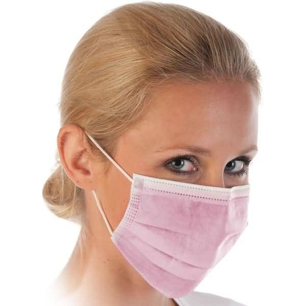 Mundschutz mit Gummibändern Typ II 3-lagig 17,5x9cm VE=50 Stück rosa