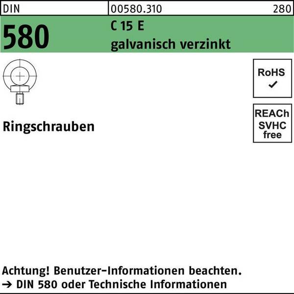 Ringschraube DIN 580 M 24 C 15 E galvanisch verzinkt 10St.