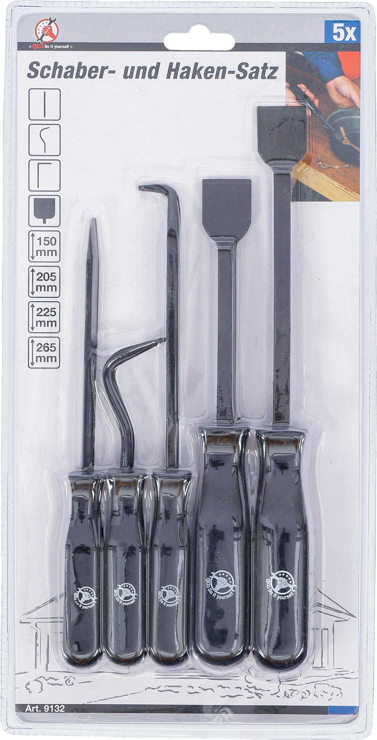 Schaber- und Hakensatz "BGS" - 5-tlg. - im Farbkarton - schwarz oxidiert und geh-2