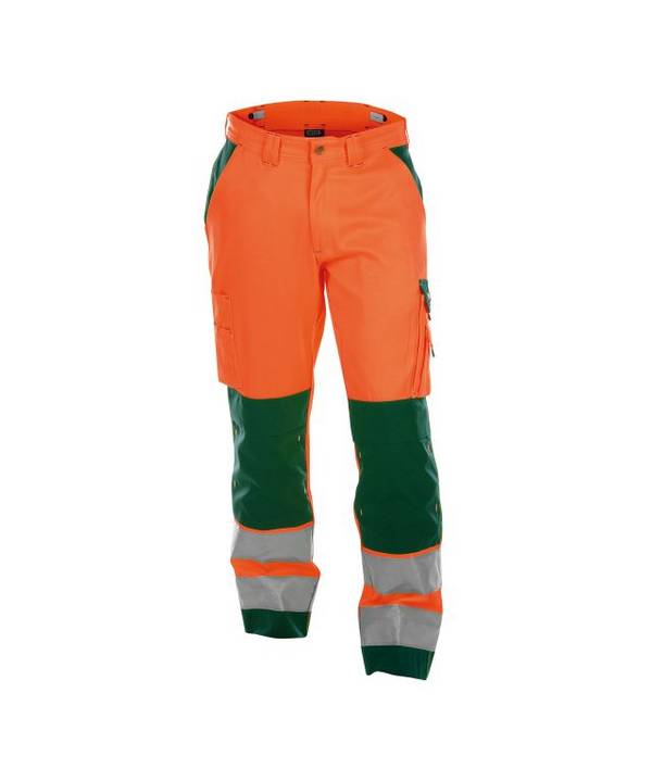 Warnschutzhose mit Kniepolstertaschen, NEONORANGE/FLASCHENGRÜN , Langgröße, Gr. 56