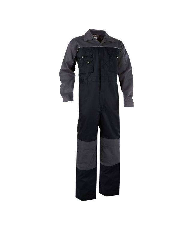 Zweifarbiger Overall mit Kniepolstertaschen, SCHWARZ/ZEMENTGRAU, Gr. L-0
