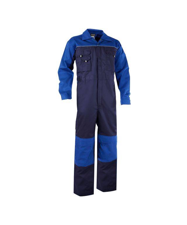 Zweifarbiger Overall mit Kniepolstertaschen, DUNKELBLAU/KORNBLAU, Gr. S-0