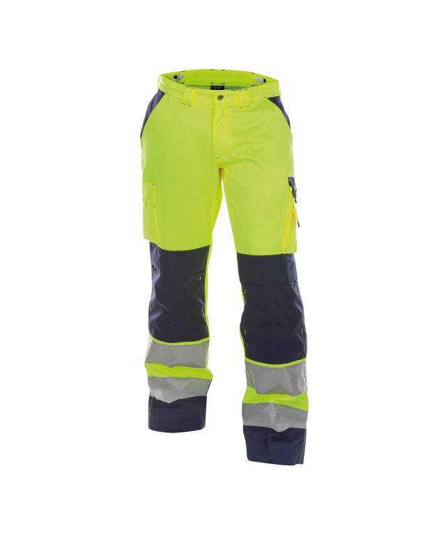 Warnschutzhose mit Kniepolstertaschen, NEONGELB/DUNKELBLAU , Langgröße, Gr. 50-0