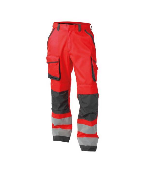 Warnschutzhose mit Kniepolstertaschen, NEONROT/ZEMENTGRAU , Langgröße, Gr. 52
