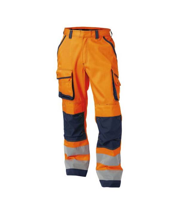 Warnschutzhose mit Kniepolstertaschen, NEONORANGE/DUNKELBLAU, Gr. 50