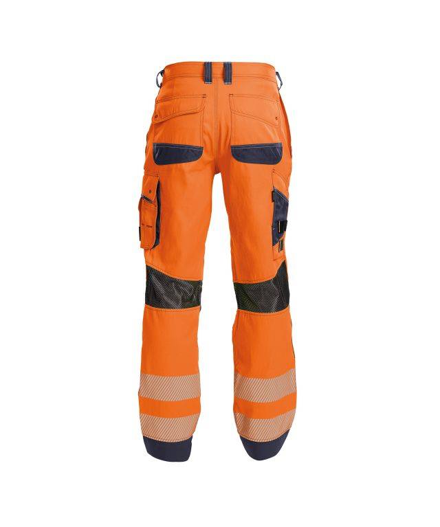 Sommer Warnschutzhose mit Kniepolstertaschen, NEONORANGE/DUNKELBLAU , Langgröße, Gr. 52-1