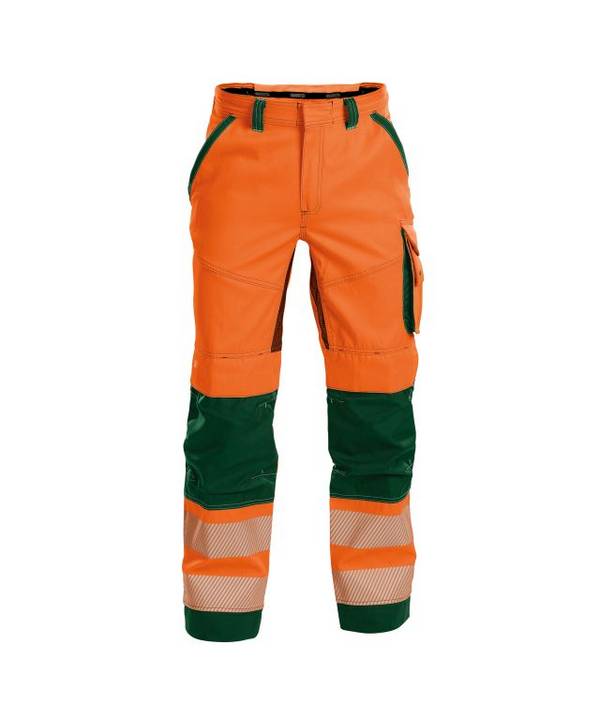 Sommer Warnschutzhose mit Kniepolstertaschen, NEONORANGE/FLASCHENGRÜN , Kurzgröße, Gr. 58