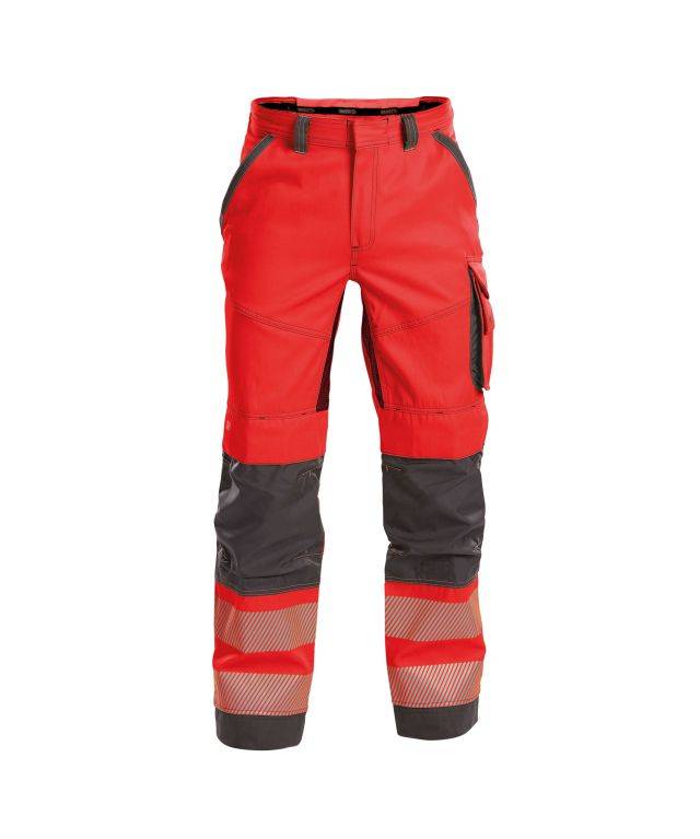 Sommer Warnschutzhose mit Kniepolstertaschen, NEONROT/ZEMENTGRAU , Kurzgröße, Gr. 54-0