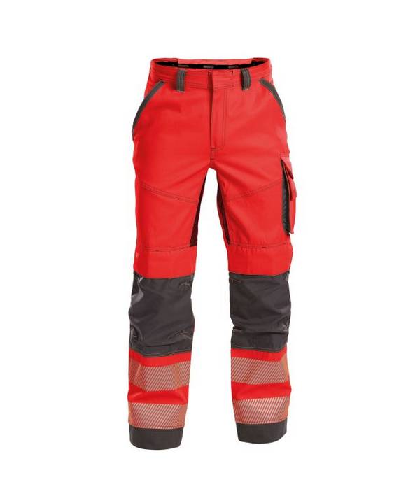 Sommer Warnschutzhose mit Kniepolstertaschen, NEONROT/ZEMENTGRAU , Kurzgröße, Gr. 54
