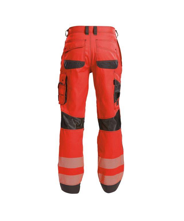 Sommer Warnschutzhose mit Kniepolstertaschen, NEONROT/ZEMENTGRAU , Kurzgröße, Gr. 54-1