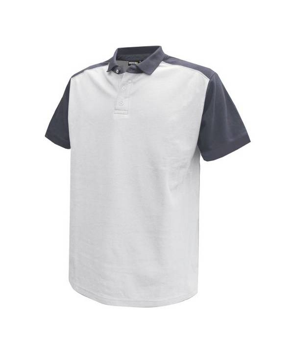 Zweifarbiges Poloshirt, WEIß/ZEMENTGRAU, Gr. L