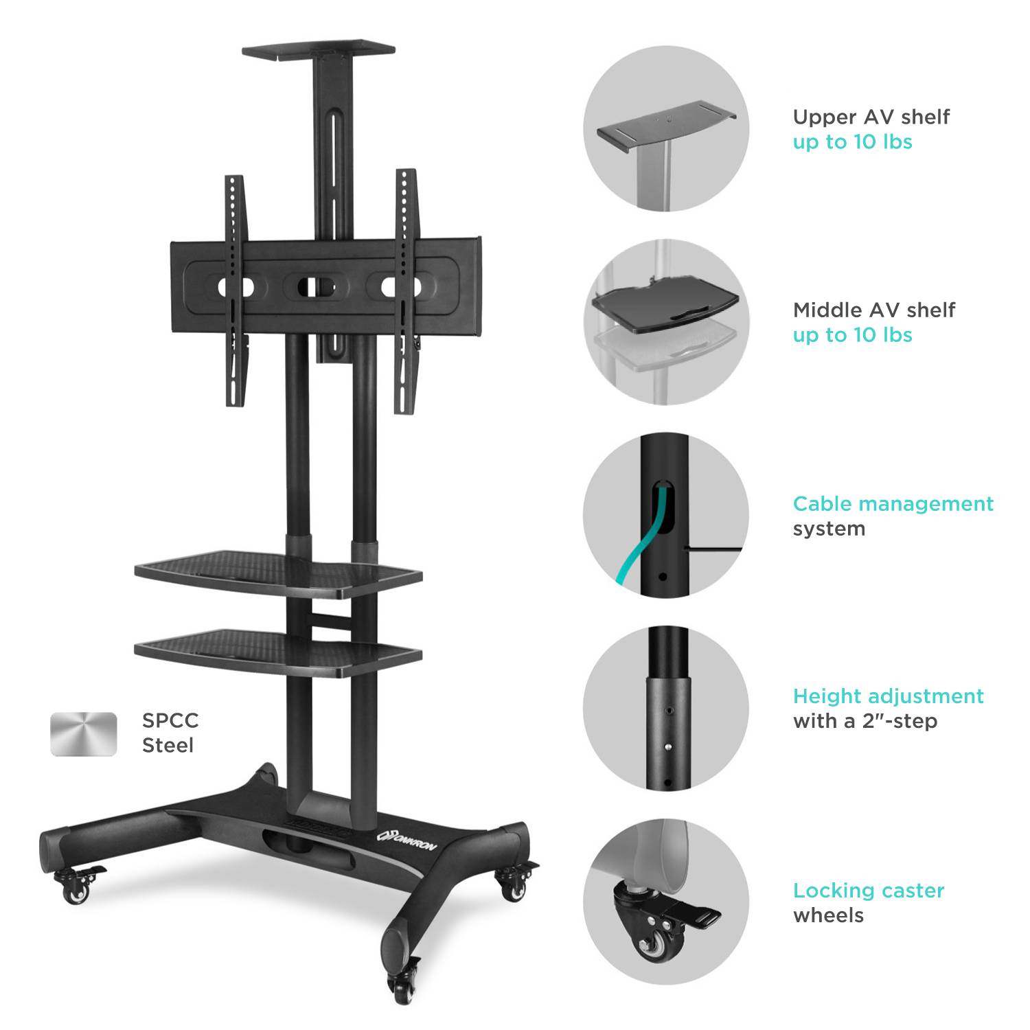ONKRON TV Ständer 40"-70", 45.5 kg max, VESA 600x400, Höhenverstellbar, TS1552-B Schwarz-6