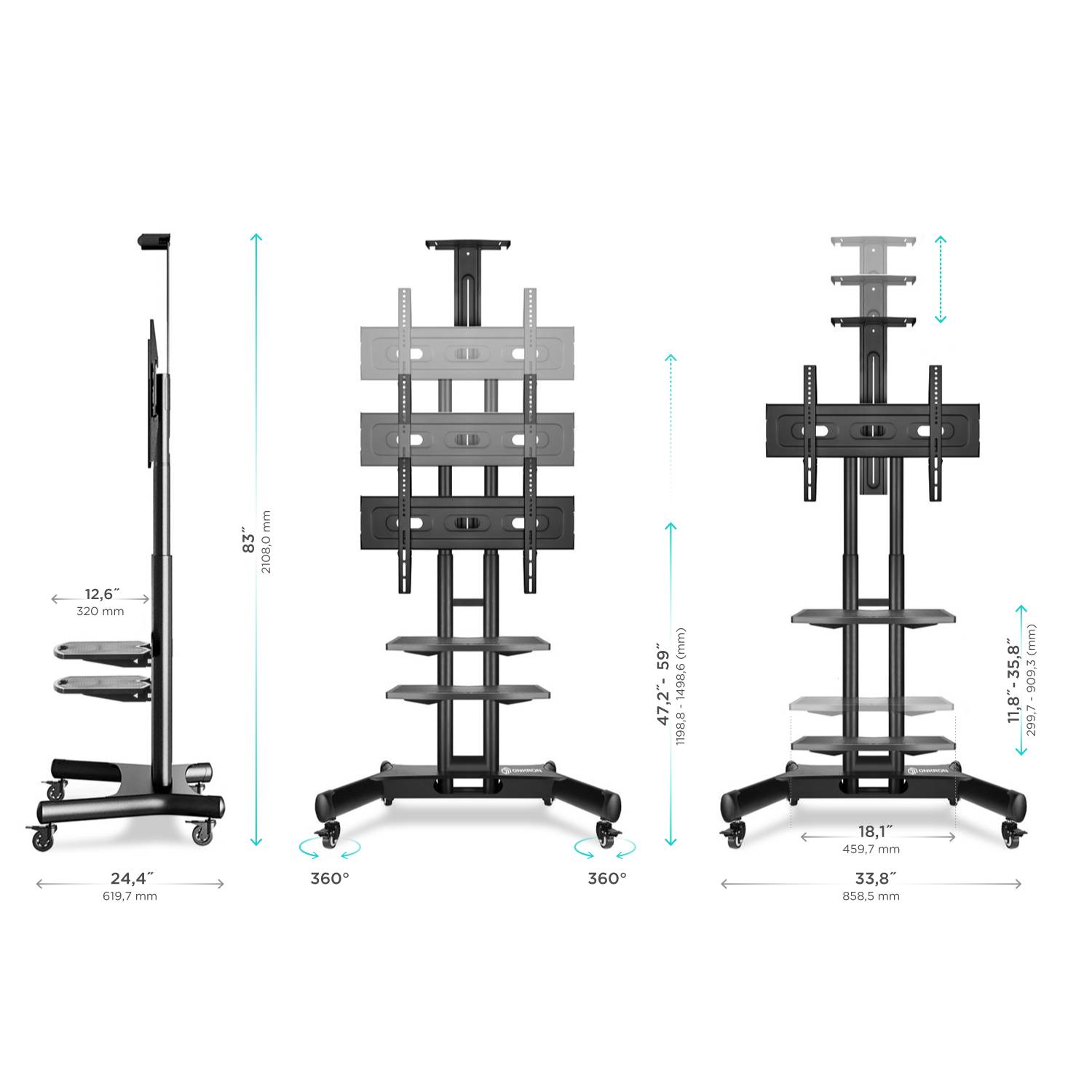 ONKRON TV Ständer 40"-70", 45.5 kg max, VESA 600x400, Höhenverstellbar, TS1552-B Schwarz-7