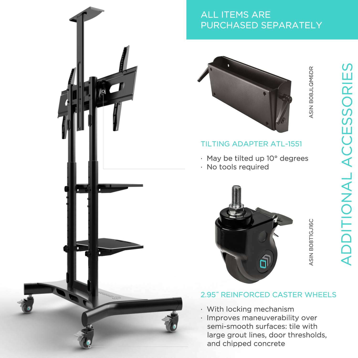 ONKRON TV Ständer 40"-70", 45.5 kg max, VESA 600x400, Höhenverstellbar, TS1552-B Schwarz-12