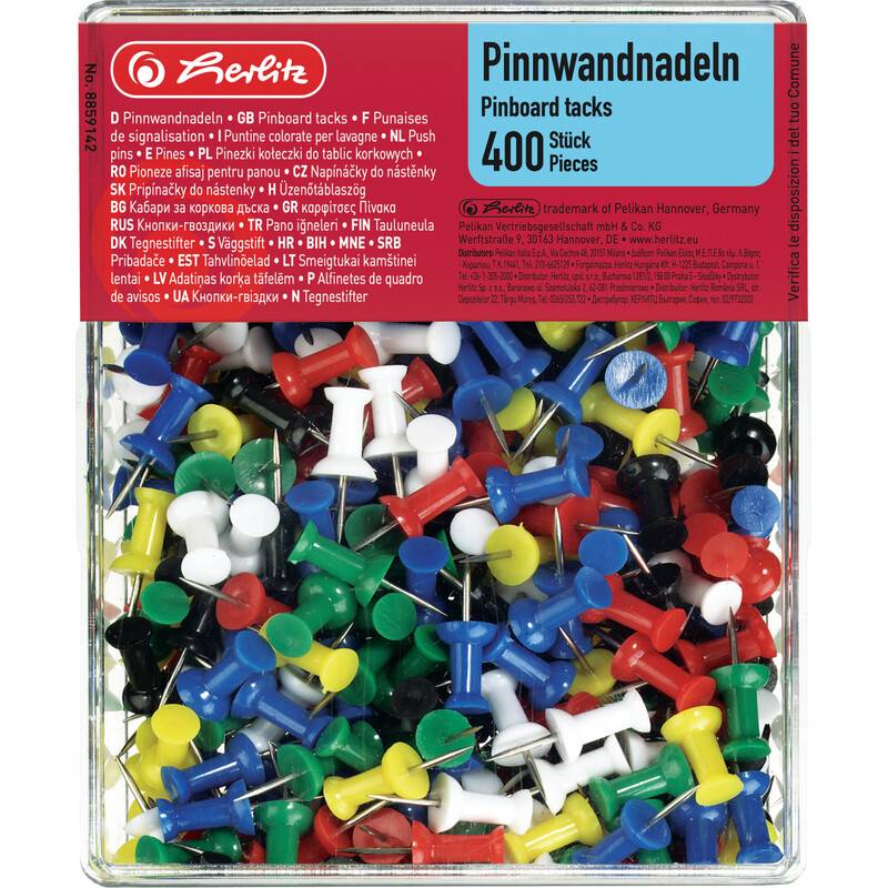 herlitz Pinnwand-Nadeln, farbig sortiert, Inhalt: 400 Stück