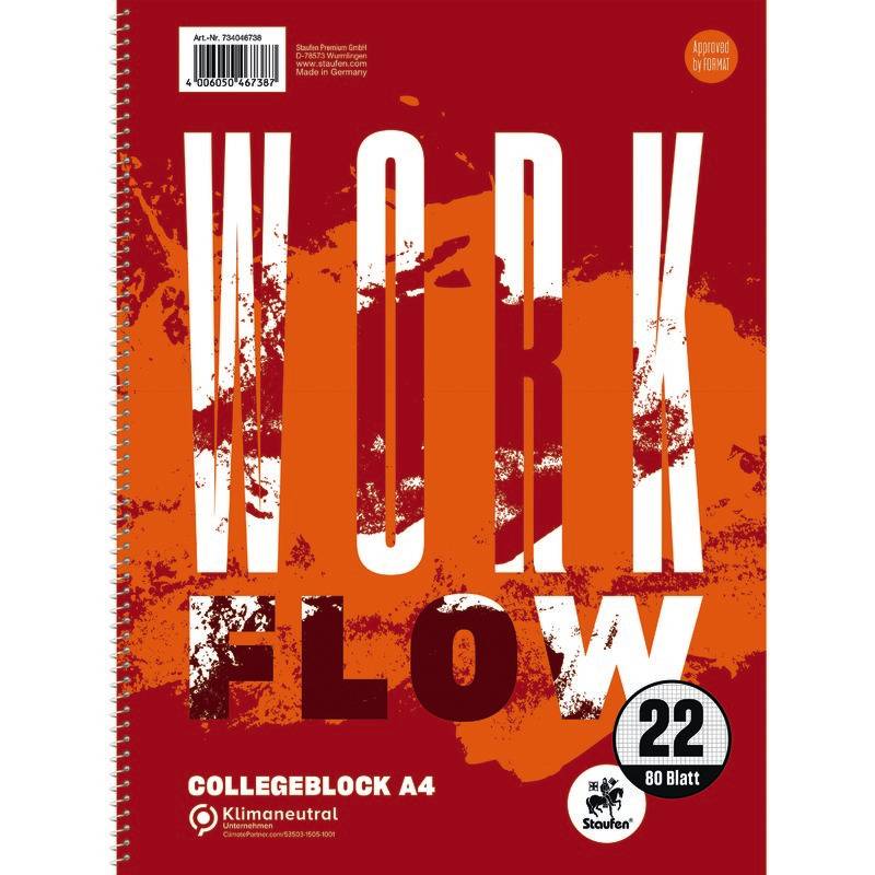 Staufen Collegeblock WORKFLOW, DIN A4, kariert, Lineatur 22-0
