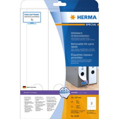 HERMA Ordneretiketten 10180, PC-bedruckbar, breit / lang, weiß, B x H: 59 x 297, weiß