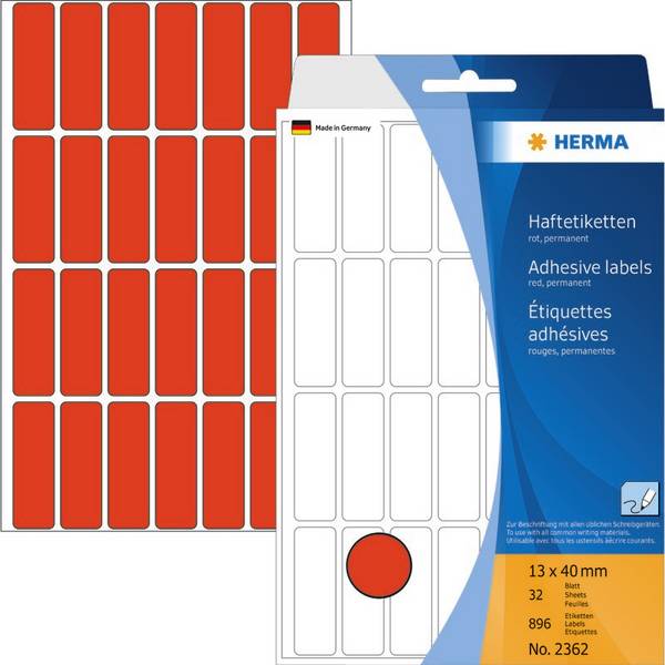 HERMA Vielzwecketiketten, 13 x 40 mm, Papier matt, Handbeschriftung, 896 St., rot