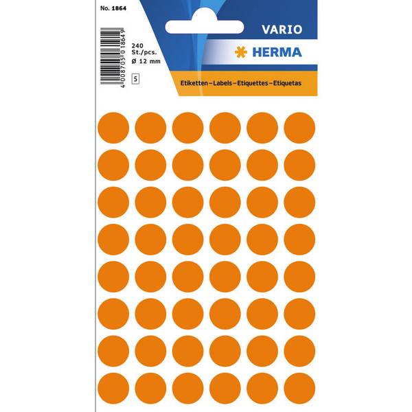 HERMA - Papier - selbstklebend - Luminous Orange - 12 mm rund 240 Etikett(en) (5 Bogen x 48 Etiketten
