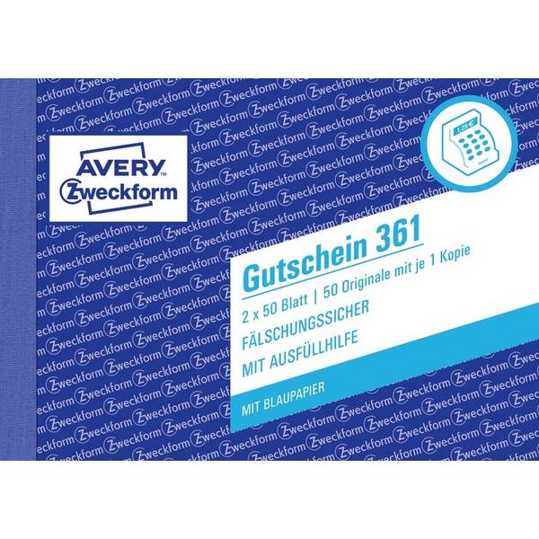 AVERY® Zweckform Gutschein 361, A6 quer, mit Blaupapier, 2x50 Blatt