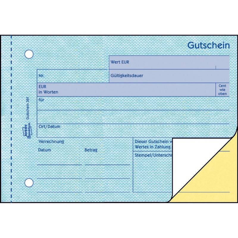 AVERY® Zweckform Gutschein 361, A6 quer, mit Blaupapier, 2x50 Blatt-1
