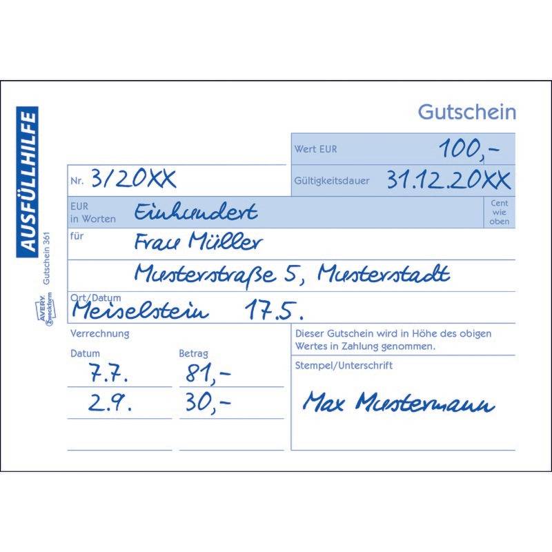 AVERY® Zweckform Gutschein 361, A6 quer, mit Blaupapier, 2x50 Blatt-2