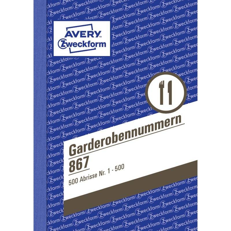 AVERY® Zweckform Garderobennummern 867, 5-farbig, A6, 1-500 Abschnitte pro Buch,-0