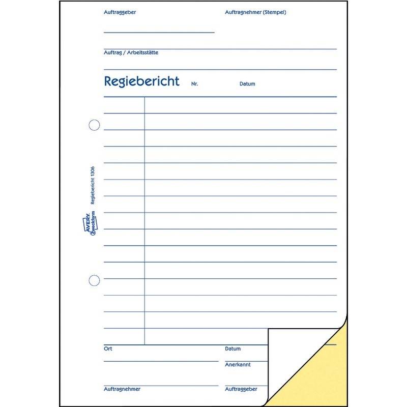 Formularbuch Regiebericht A5 2x40 Blatt selbstdurchschreibend weiß/gelb-1