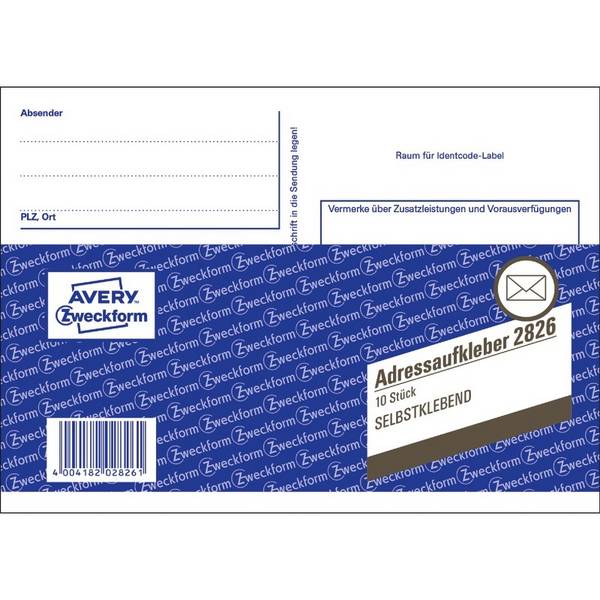 AVERY® Zweckform Adressaufkleberheft 2826, A6, selbstklebend, 10 Blatt