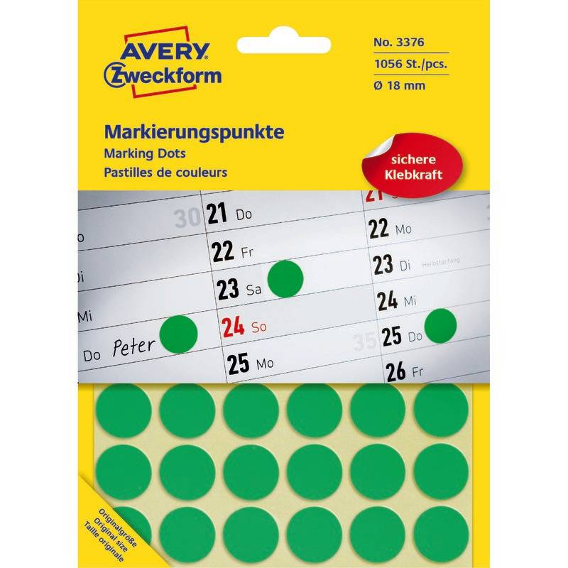 AVERY® Zweckform Markierungspunkte, Ø 18 mm, 22 Bogen/1.056 Etiketten, grün-0
