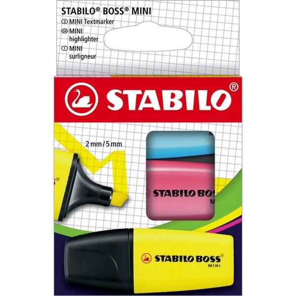 STABILO BOSS MINI 3er Etui, gelb, blau, pink