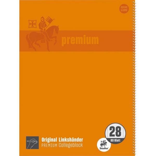 Staufen Premium Collegeblock Linkshänder Lineatur 28 DIN A4, kariert