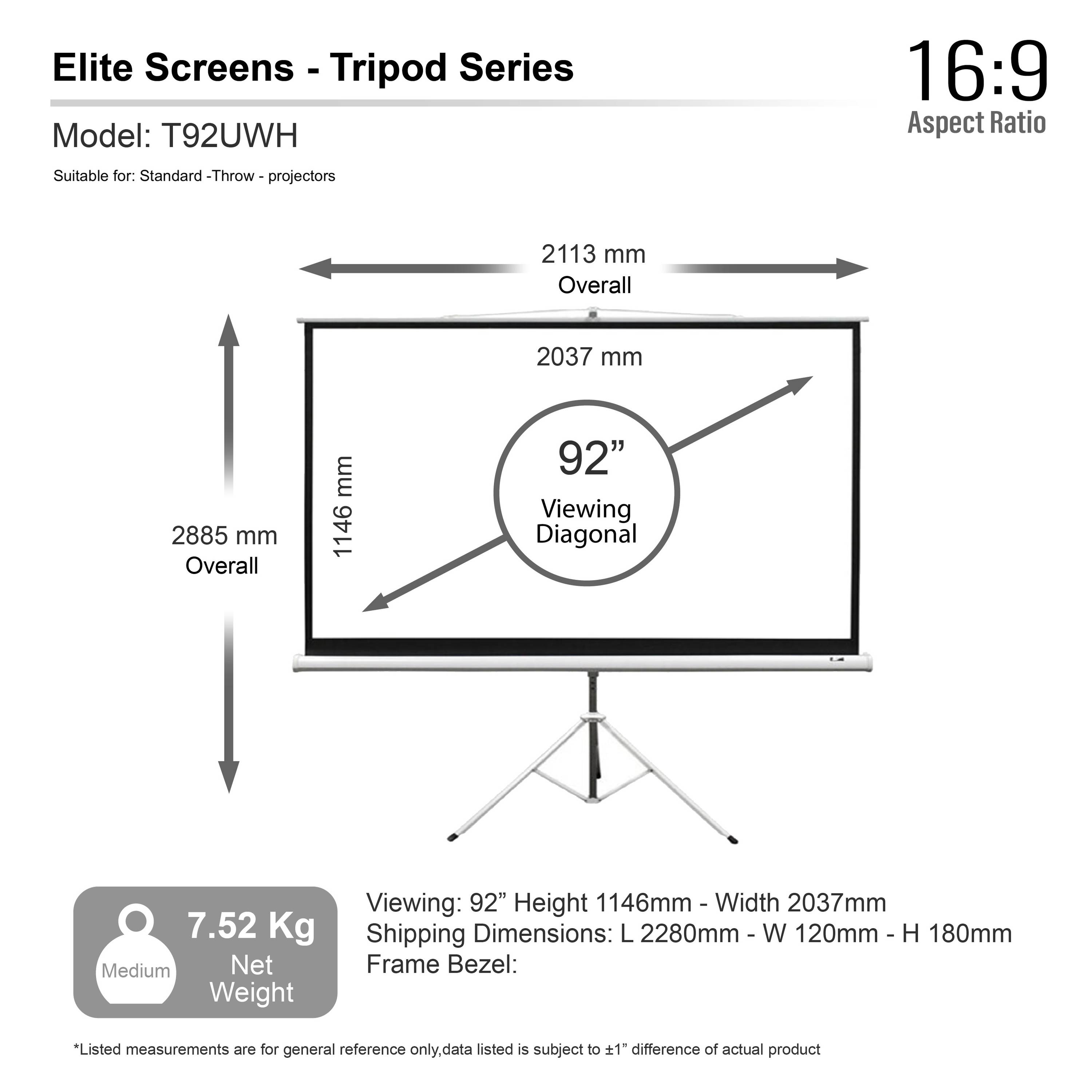 Elite Screens Elite Tripod Series T92UWH - Projektionsbildschirm mit Stativ - 23-7